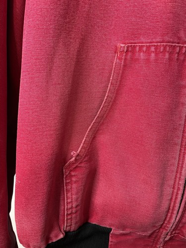 Vintage Carhartt Jacket Red Hood Zip Work Faded Distressed Size XL 80s/90s - Picture 3 of 9