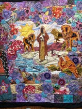 Handmade Black Jesus Cotton Appliqu Quilt with Animal Floral Motifs