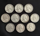 Lot of 10 US Silver Quarters 90% - Washington - Assorted Dates - FREE SHIPPING