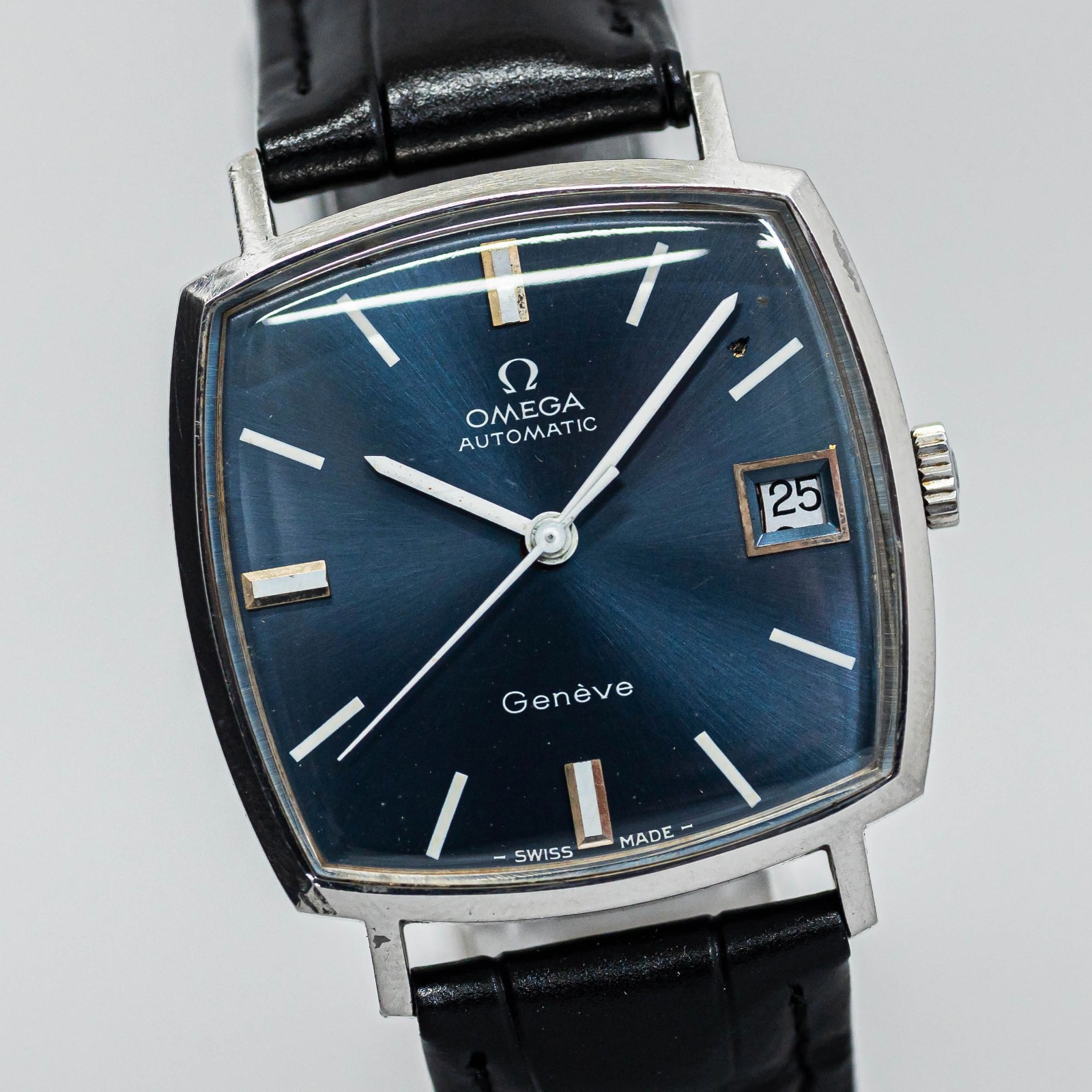 **Vintage 1969** OMEGA Geneve Cal.565 Automatic Navy Dial Date Square 31mm Men's image 3