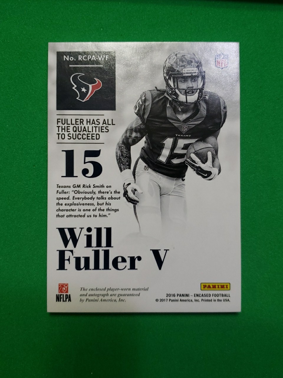 WILL FULLER 2016 Panini Encased RC Cap Patch AUTO #/49 TEXANS - Logo Patch piece view 4