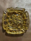 Vintage Blenko / Libbey Amber Bubble Glass Ashtray Amber 1960s 4in Pebble Libbey