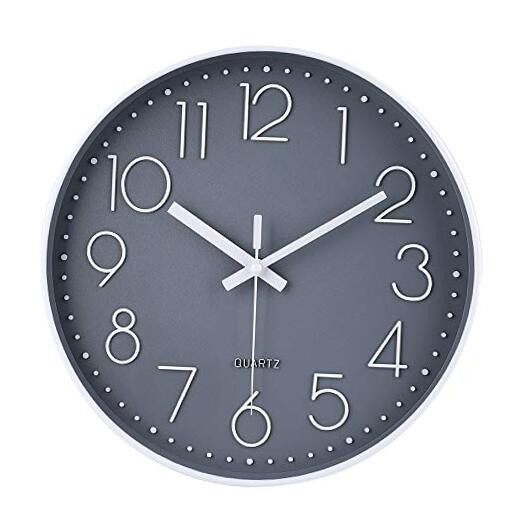 Silent Non-Ticking 12 Inch Gray Round Battery Operated Wall Clock-image