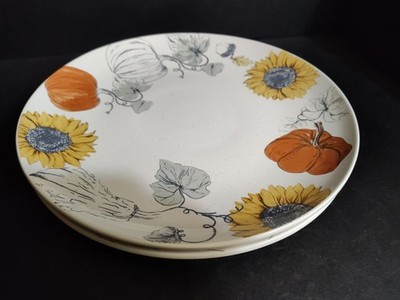 Holiday Home Pumpkin & Sunflower Dinner Plates Set 2 - Fall Harvest 11'' New