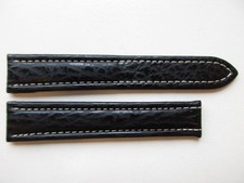 Black shark print 16 MM white stitched deployment leather watch band strap