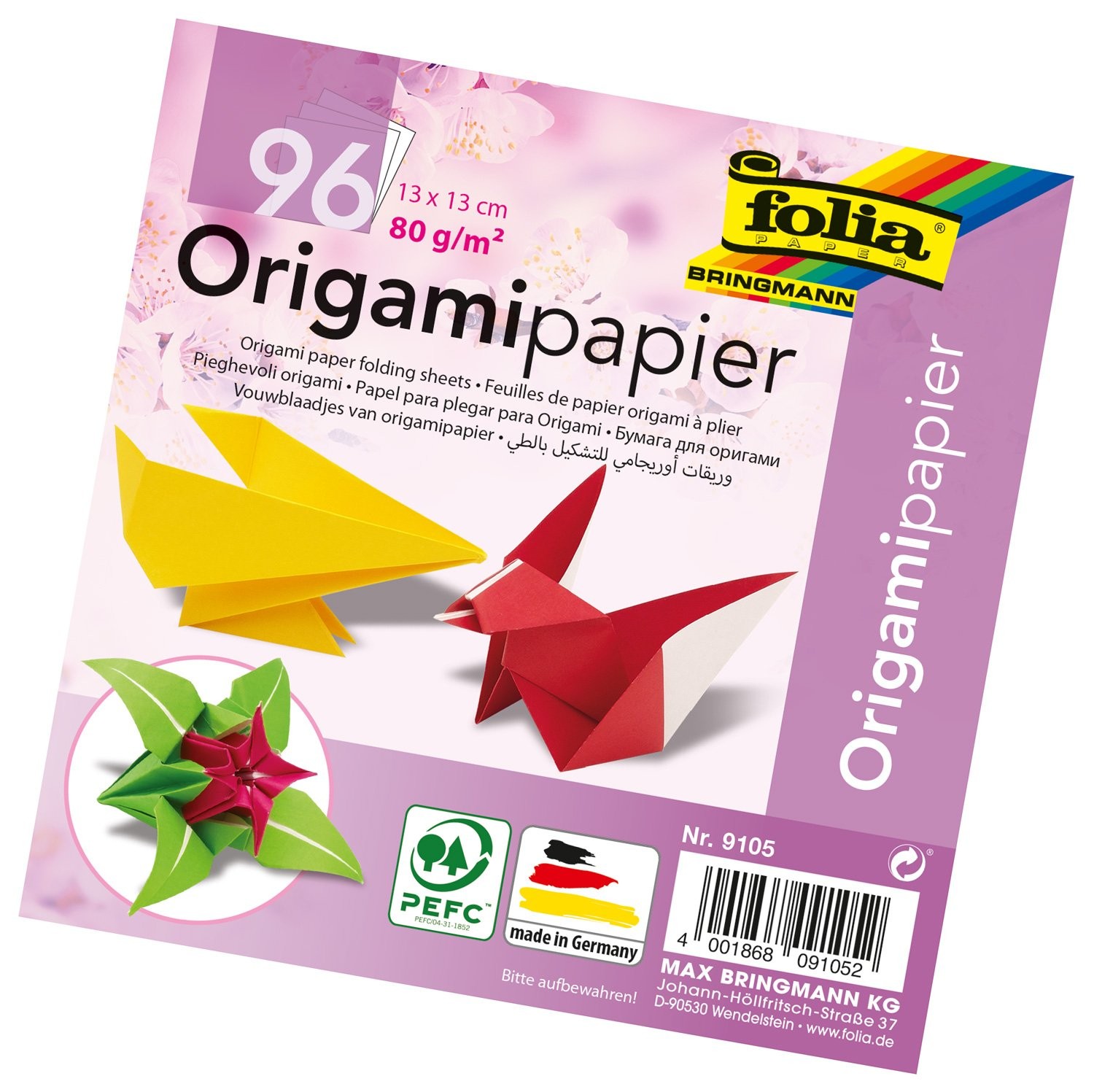 Bringmann Folia Origami Folding Sheets 80 g/m² – 96 Sheets in 12 Assorted Colour