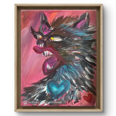 BLESSED#889 Crazy Lady Crazy Man Wolf Humor Original Abstract Acrylic Painting
