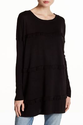Solutions 164014 Women's Long Sleeve Triple Ruffle Sweater Black Tunic Sz. L