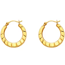 Ioka - 14K Gold Fancy Hollow Hoop Hinged Earrings