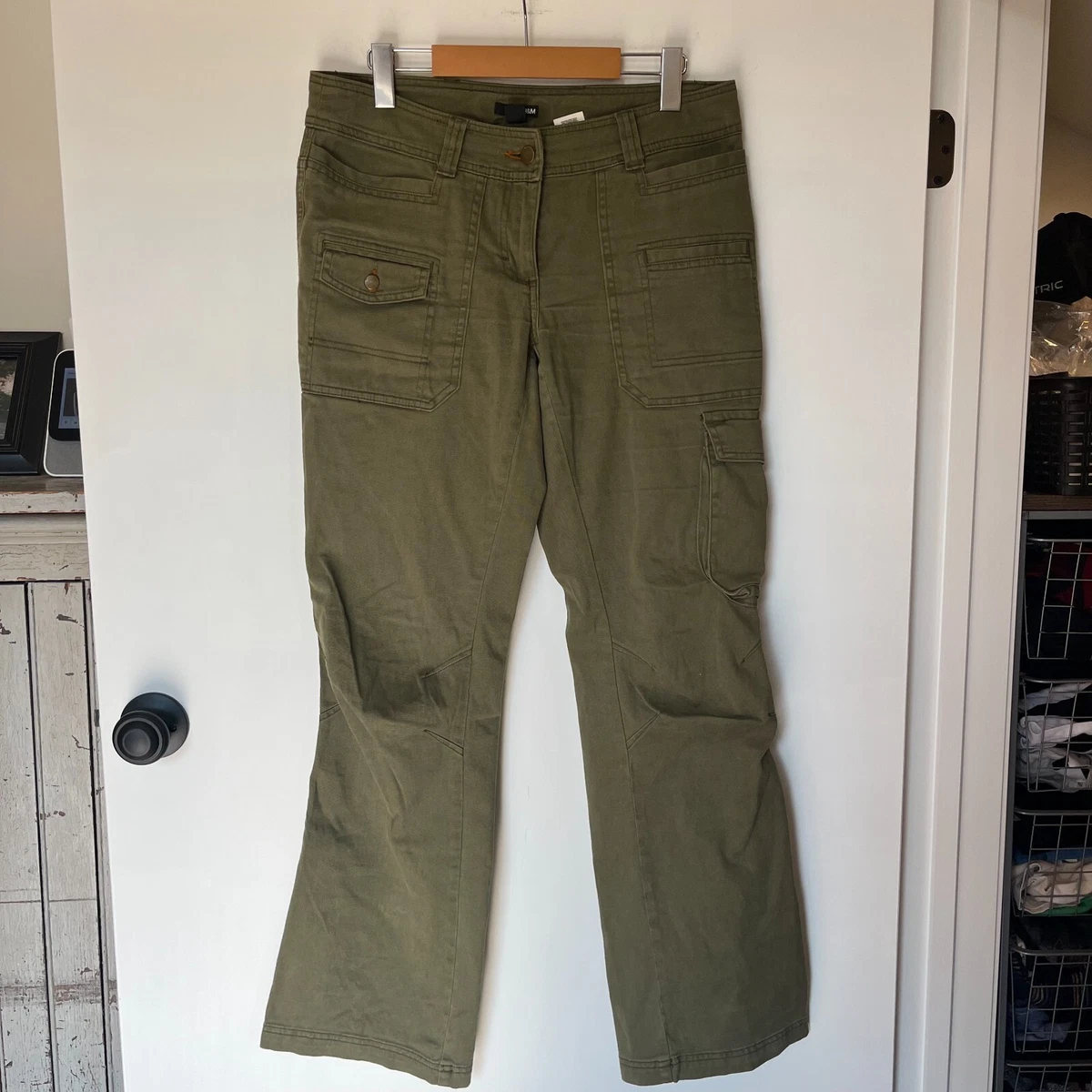 H M Army Green Flare Cargo Style Pants Size 6 eBay