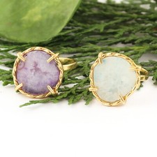 Beautiful Geode Druzy Yellow Gold Plated Prong Set For Girl Wear Adjustable Ring