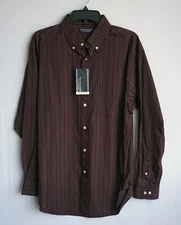 Roundtree & Yorke Long-Sleeve Shirt L Large Merlot Red Striped Luxury Cotton NWT