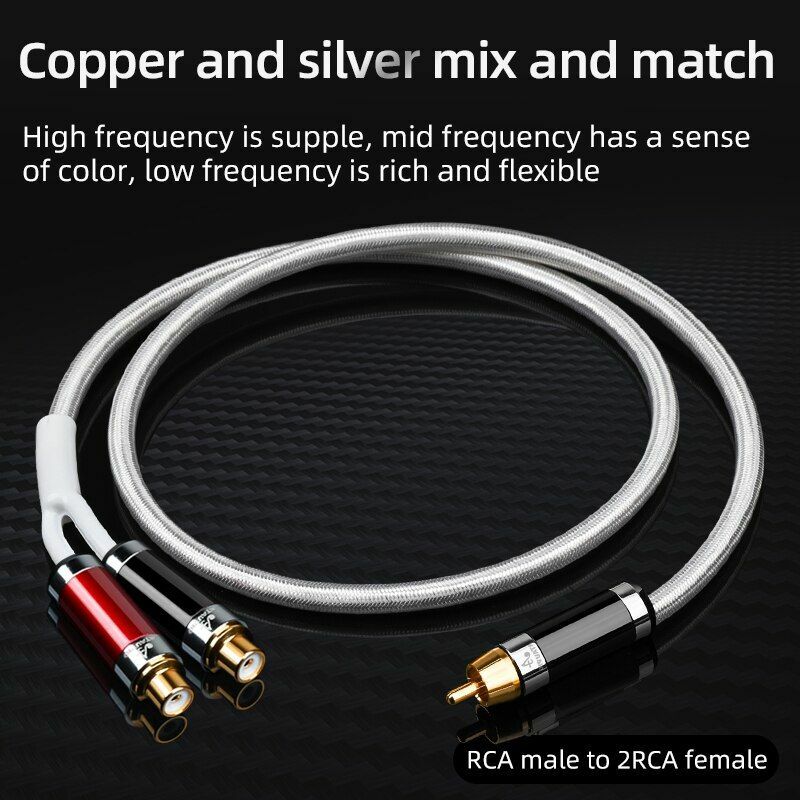7N OCC Pure Copper and Silver Mixed Cord HIFI One Sub-2 RCA Splitter Audio Cable
