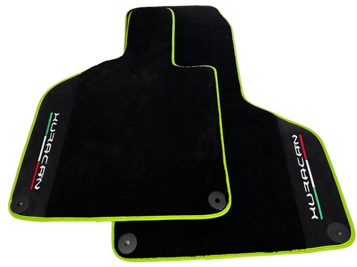 Black Floor Mats For Lamborghini Huracan With Alcantara Leather Green Trim RHD - Picture 5 of 13