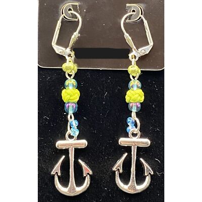 Handmade Anchor Green Knot Green & Aqua Glass Beads Earrings by Neanie-Bot