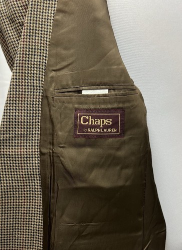 Chaps Ralph Lauren Men 44R Tan Houndstooth Silk/Wool Plaid Vintage Blazer Jacket - Picture 8 of 9
