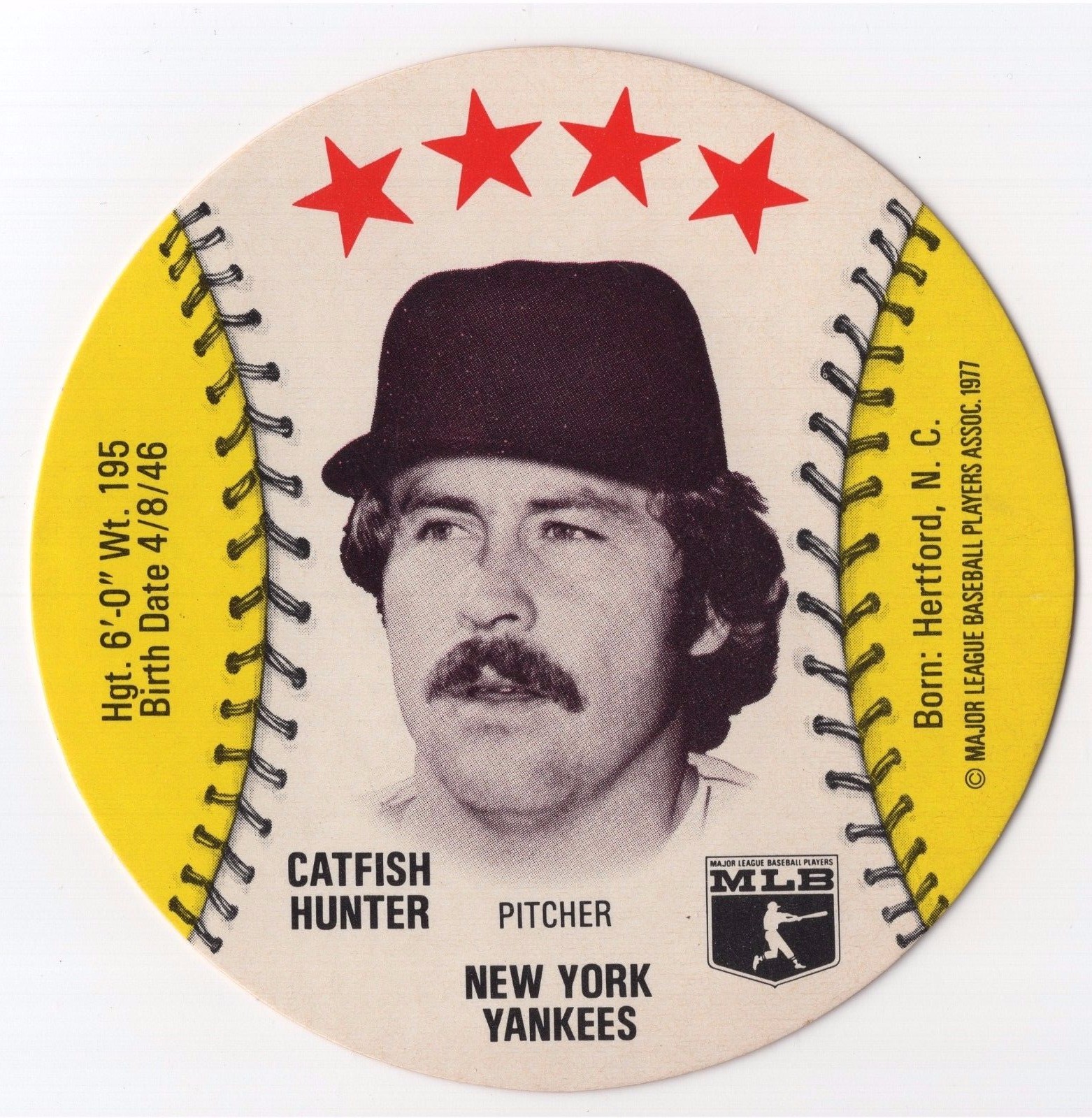 Catfish Hunter Baseball Cards 1977 Zip'Z Discs trading card — raw and PSA graded price guide