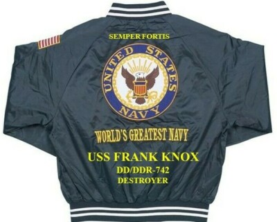 USS FRANK KNOX DD/DDR-742 DESTROYER NAVY EMBROIDERED SATIN JACKET(BACK ONLY)
