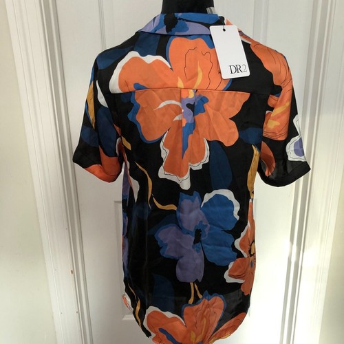 Blusa DR2 Mujer M Multicolor Floral Cuello Manga Corta Abotonada Top Nueva con Etiquetas - Imagen 2 de 11
