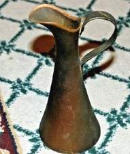 Vintage Arts  Crafts Miniature Brass Copper Pitcher With Handle Marked Stamped