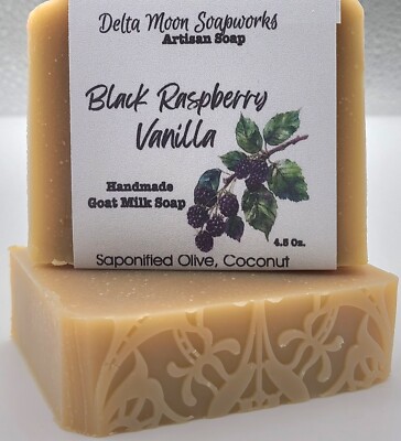 Handmade Black Raspberry Vanilla Goat Milk Soap,   Mild