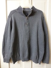 Mens L Gray Dockers Long Sleeve 100 Cotton 1/4 Zip Pullover Sweater Shirt