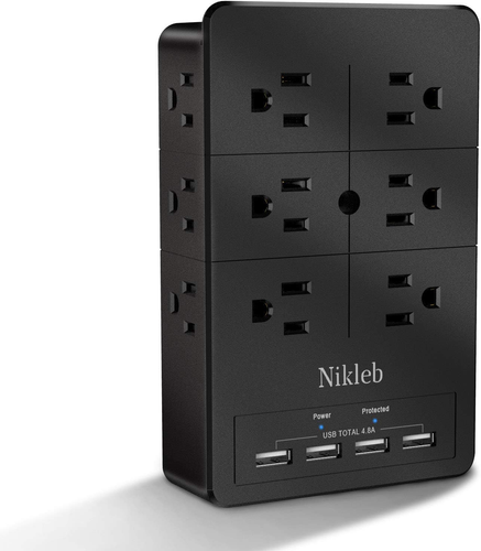 Surge Protector Wall Charger, 12 Wide AC Outlets Power Strip, 4 Ports USB Chargi