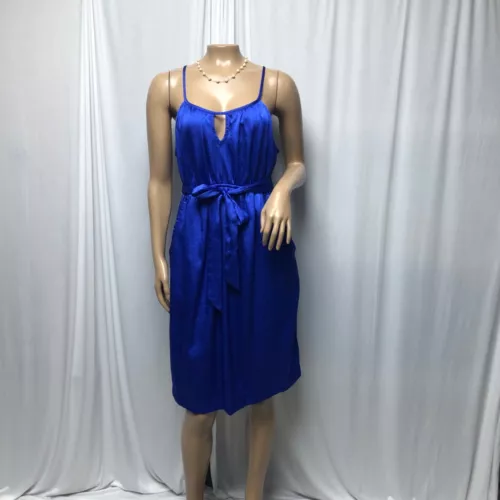 Motherhood Maternity Blue Keyhole Dress Womens Size Medium Satin Spaghetti Strap