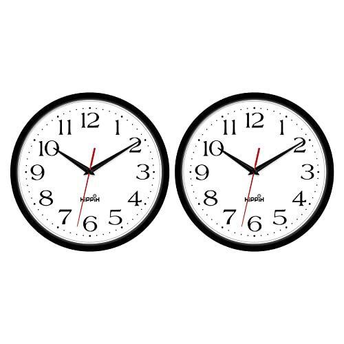 HIPPIH 2 Pack Silent Wall Clock, 10 Inch Non Ticking Quiet Digital Sweep