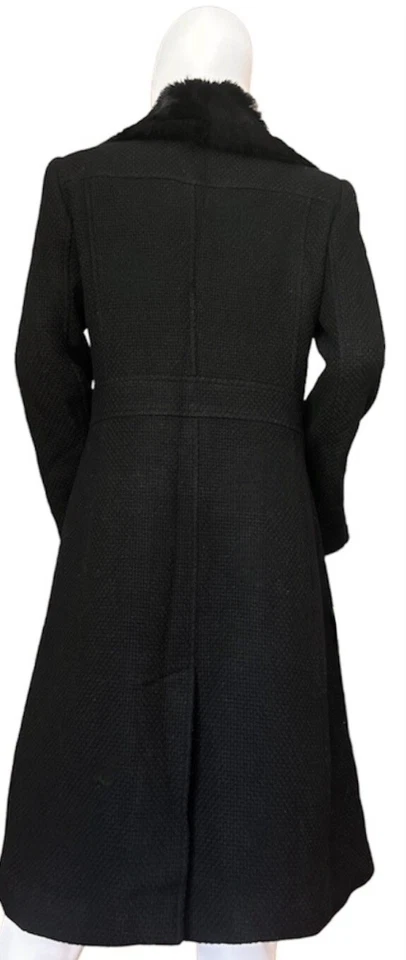 Abrigo Marciano genuino de piel de conejo con ribete de lana entre guisantes S negro sólido Foto 3 de 4