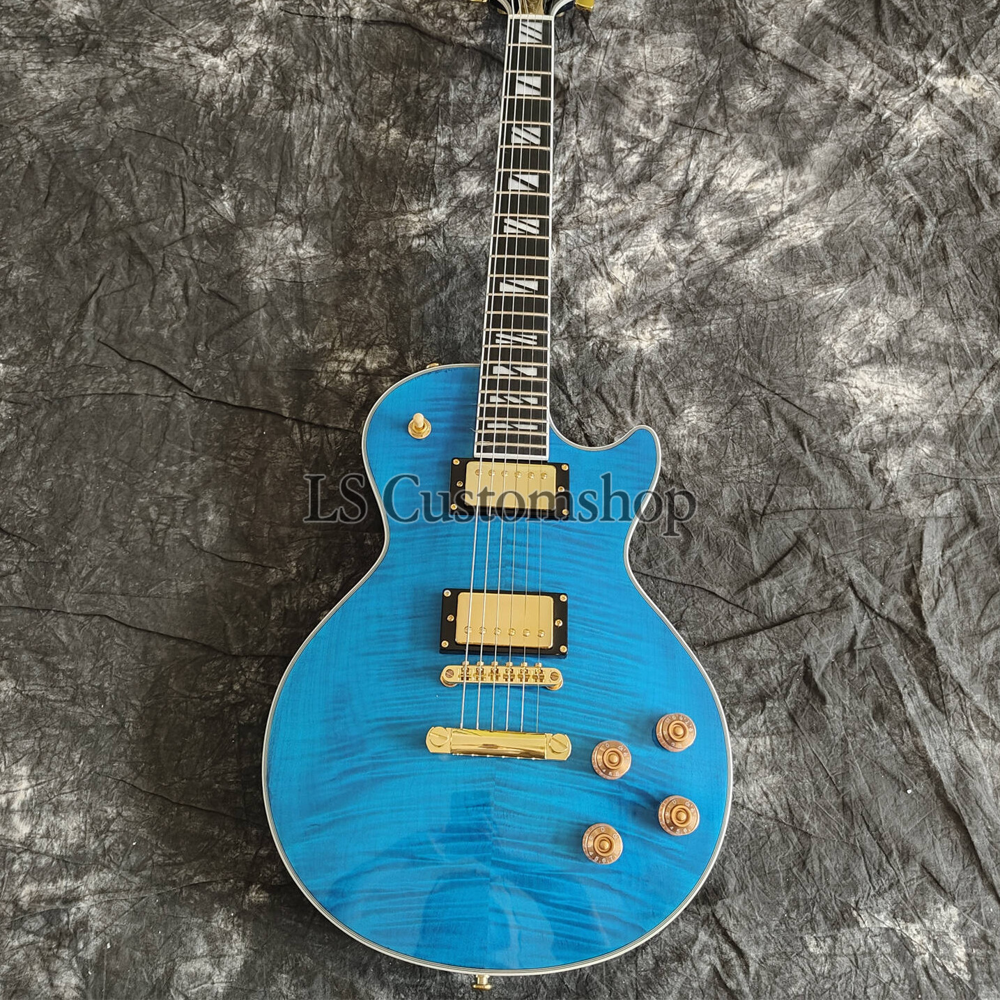 Hollow LP Supreme Electric Guitar Blue Flame Maple Top Ebony Fretboard