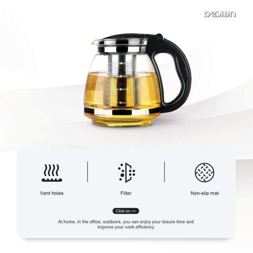 1500ml Glas Teekanne Teesieb Teebereiter Glaskanne mit Edelstahl Sieb Neu - Bild 6 von 11