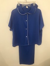 Vintage SEARS Intimate Pajama set short sleeve shirt elastic pants blue white 46