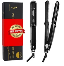 2-In-1 Professional Steam Flat Iron Hair Straightener Styler Ceramic Tourmaline