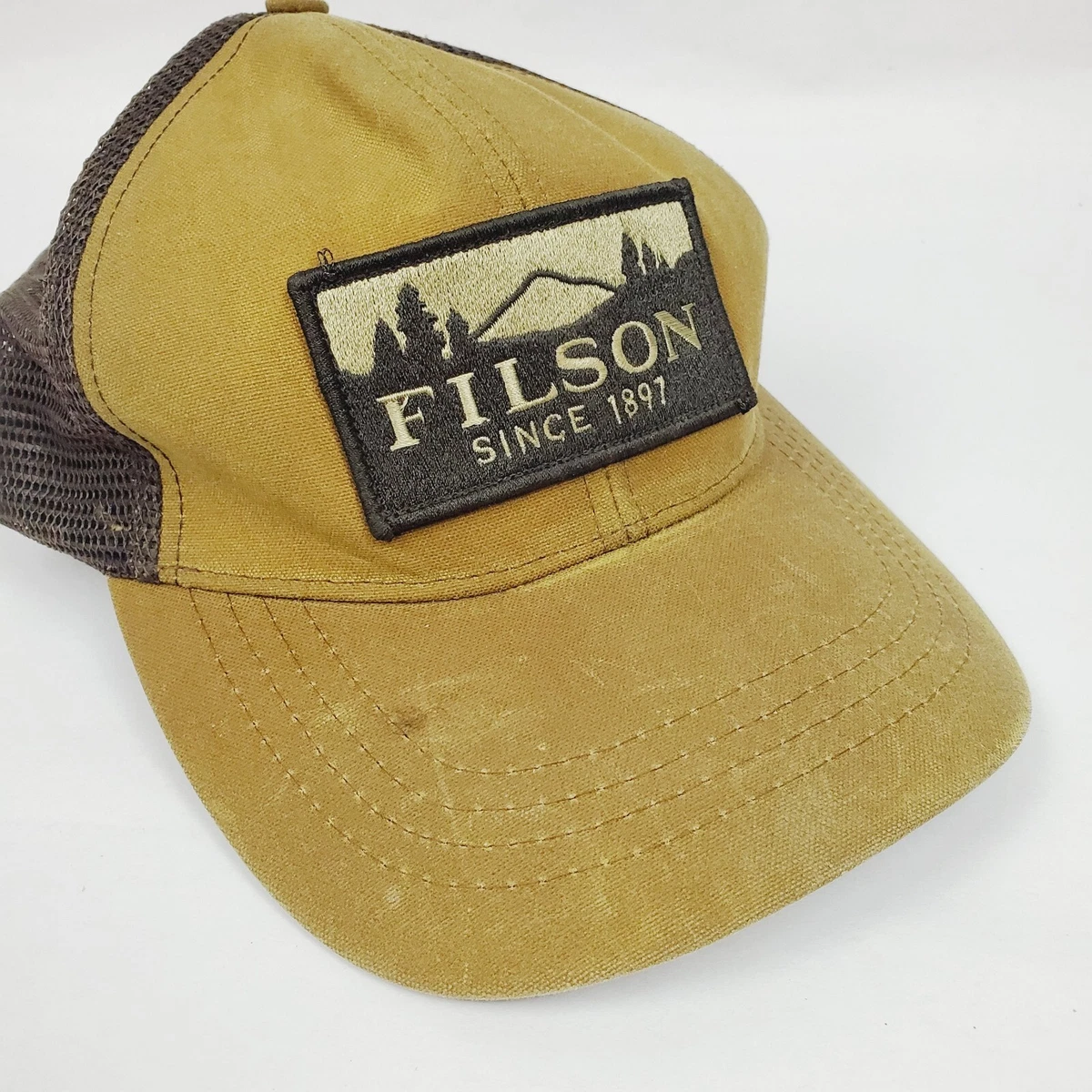 FILSON HAT ☆ Since 1897 ☆ Strap Back Mesh Patch Baseball Cap Tan Brown Low  Prof.