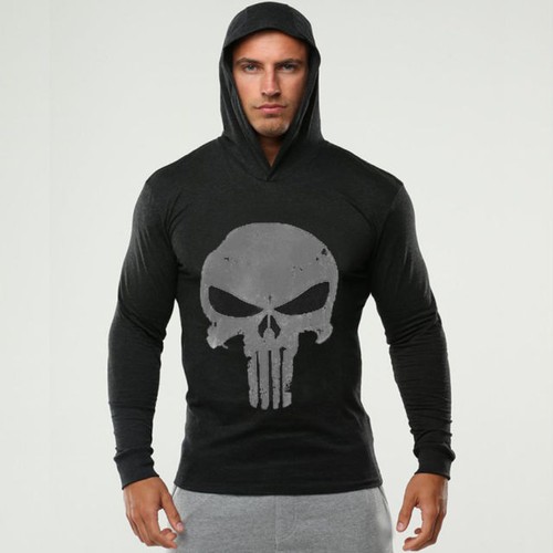 El Castigador Hombres Gimnasio Delgado con Capucha Con Capucha Sudadera  Casual Manga Larga T-Shirt | eBay