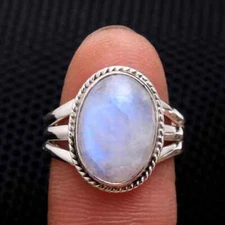 Moonstone 925 Sterling Silver Band& Statement Meditation Handmade All Size-U-142