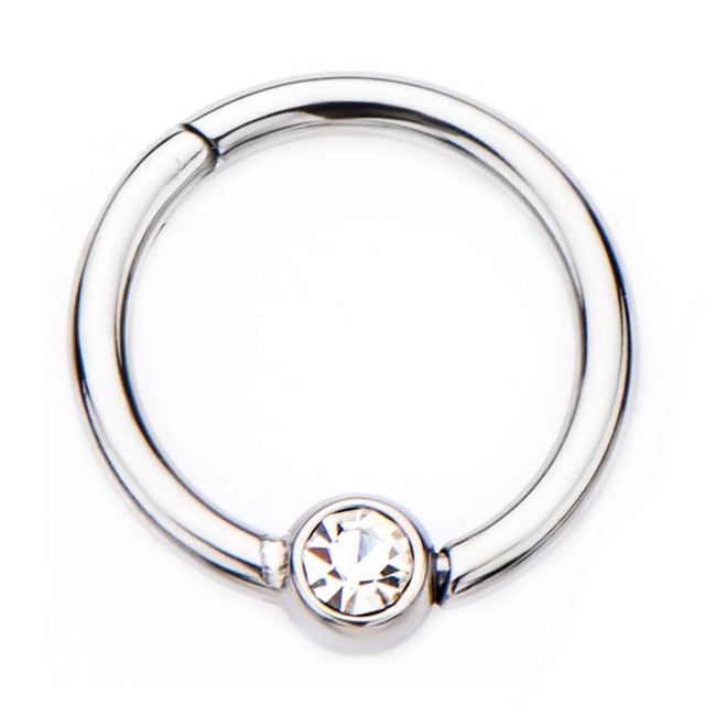 CLEAR GEM BALL STEEL HINGED SEGMENT RING HOOP NOSE/LIP/EAR/SEPTUM