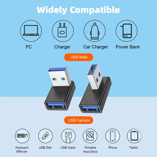 Pack de 4 adaptateurs USB 3.0 90 degrés, angle haut et bas, angle gauche et droit USB a - Photo 5/12