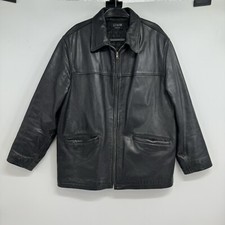 Vintage J. Crew Leather Full Zip Jacket Men's Size L Black Heavyweight Quilted