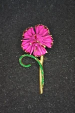 Pink, Green and Gold Flower Pin