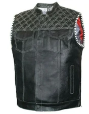 Mens Eagle Club Style Perforated Leather Vest Motorcycle Biker Concealed Carry