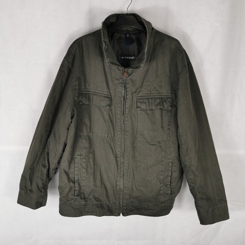 Mens Coat Size L AUTOGRAPH M&S Olive Green Biker Safari Casual Winter 
