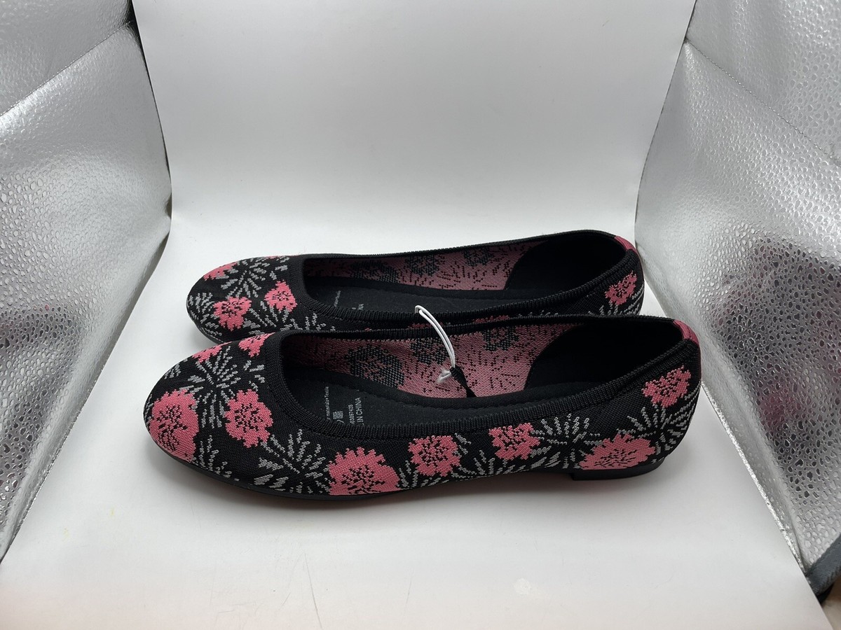 Serra Ladies Recycled Material Flats Shoes Black Pink Floral Size