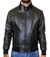 Giubbotto Bomber da Uomo in Vera Pelle Nero Giacca Slim Giubbino VIETRI LEATHER