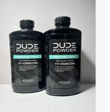 2 Pack DUDE Body Powder Menthol Chill w/ Charcoal Natural 10oz Talc Free