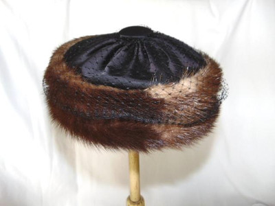 1950s Vintage MINK FUR HAT, Gibbe New York, PILL BOX w/ Veil, Excellent