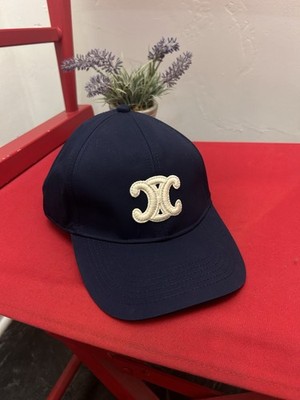 Celine Triomphe Navy Blue Adjustable Baseball Cap Women's Medium