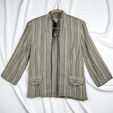 Dressbarn Womens Striped Blazer Jacket 3/4 Sleeve Career Work Size 8