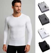 Long Sleeved Fleece Bottoming Round Neck T-Shirt Thermal Underwear Men's Winter